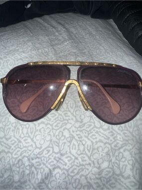 Aviator Sunglasses with Gold Accents and Plum Lenses